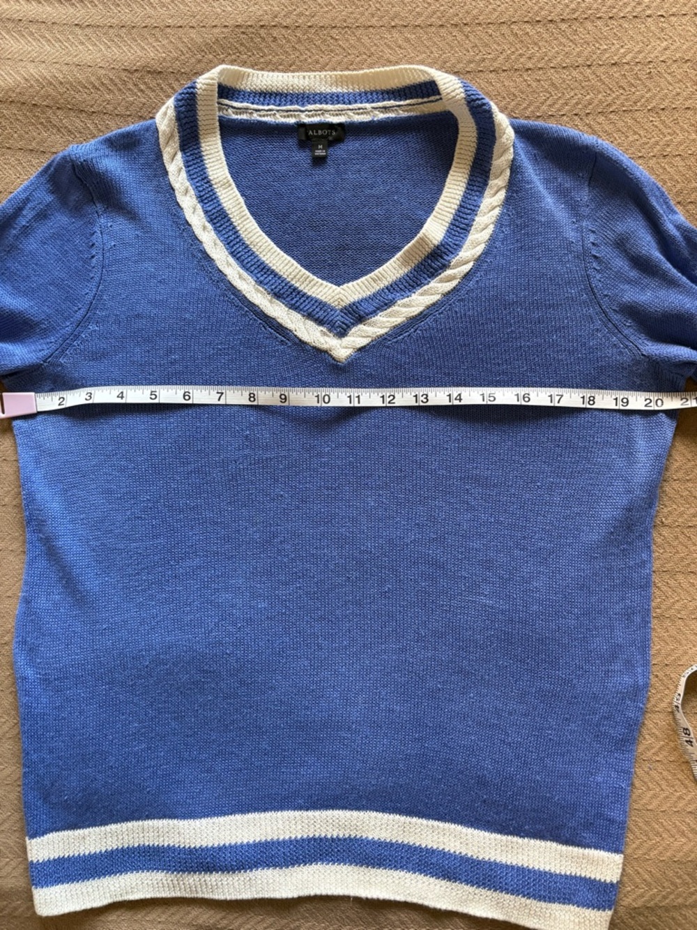 Talbots Light Blue Linen’s V-Neck Sweater with White Trim - Picture 8 of 13